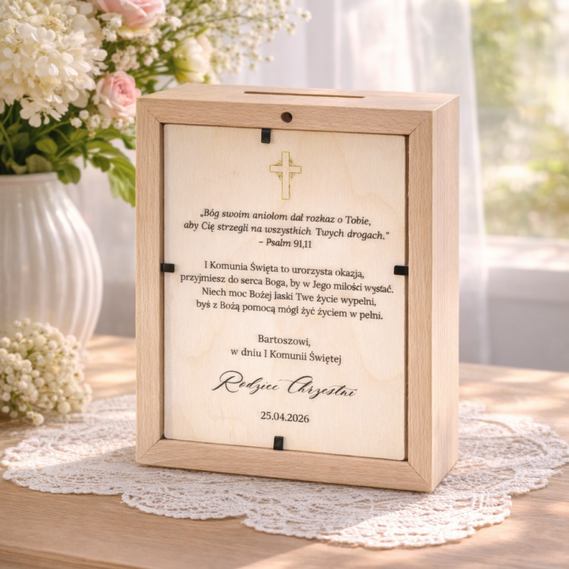 Skarbonka z szybką na I Komunię Świętą