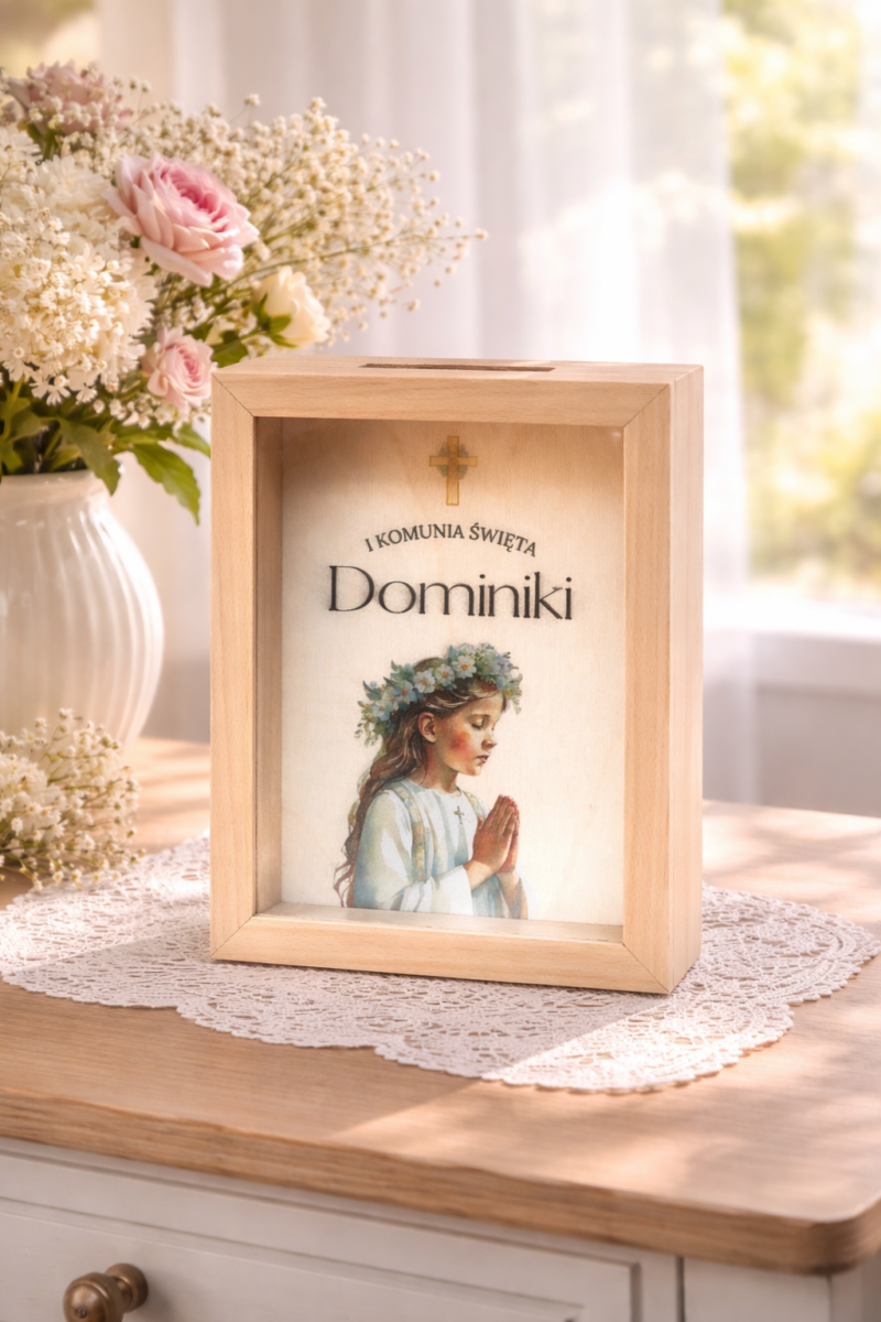 Skarbonka z szybką na I Komunię Świętą