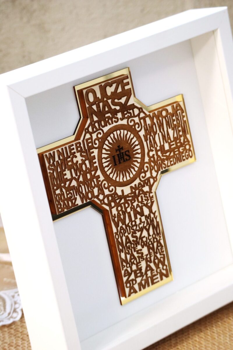 Pamiątka I Komunii Świętej Ramka 3D Krzyż Ojcze Nasz
