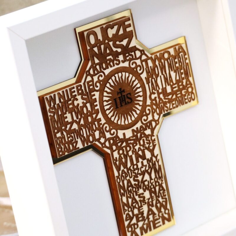 Pamiątka I Komunii Świętej Ramka 3D Krzyż Ojcze Nasz
