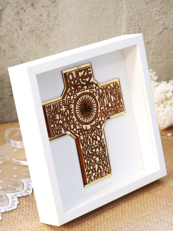 Pamiątka I Komunii Świętej Ramka 3D Krzyż Ojcze Nasz