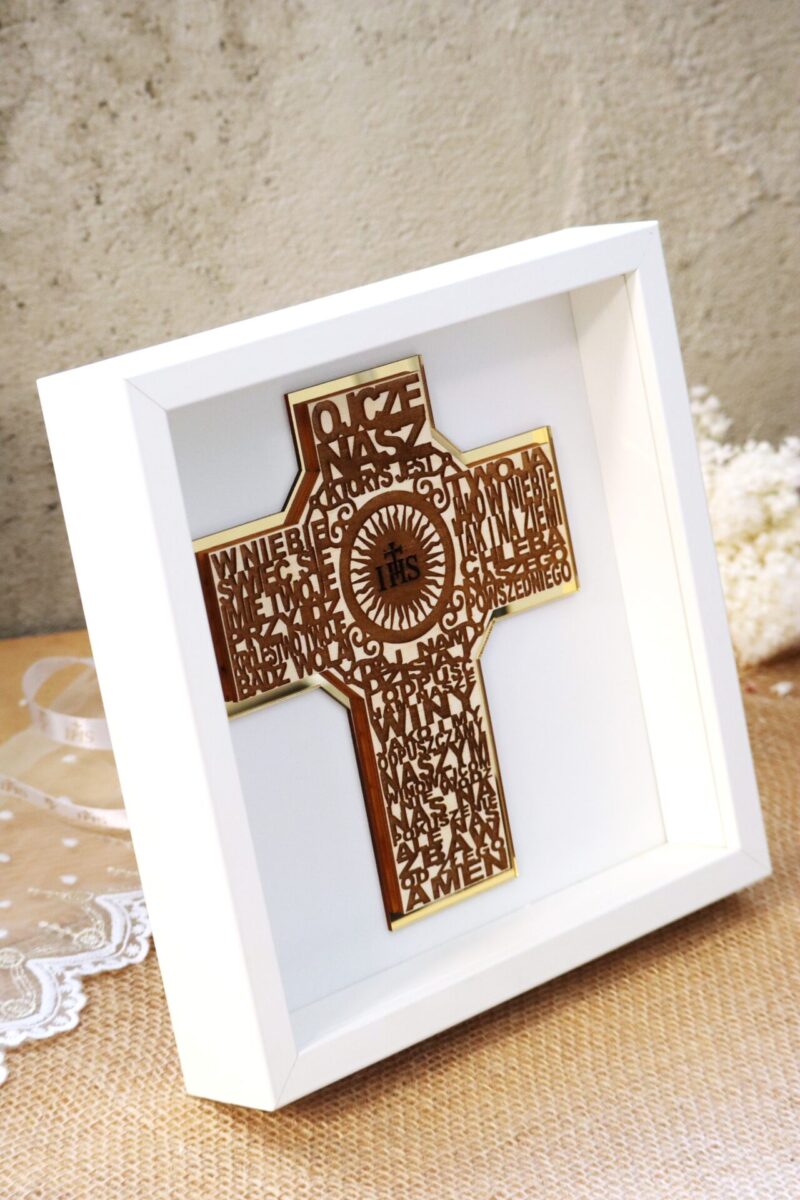 Pamiątka I Komunii Świętej Ramka 3D Krzyż Ojcze Nasz
