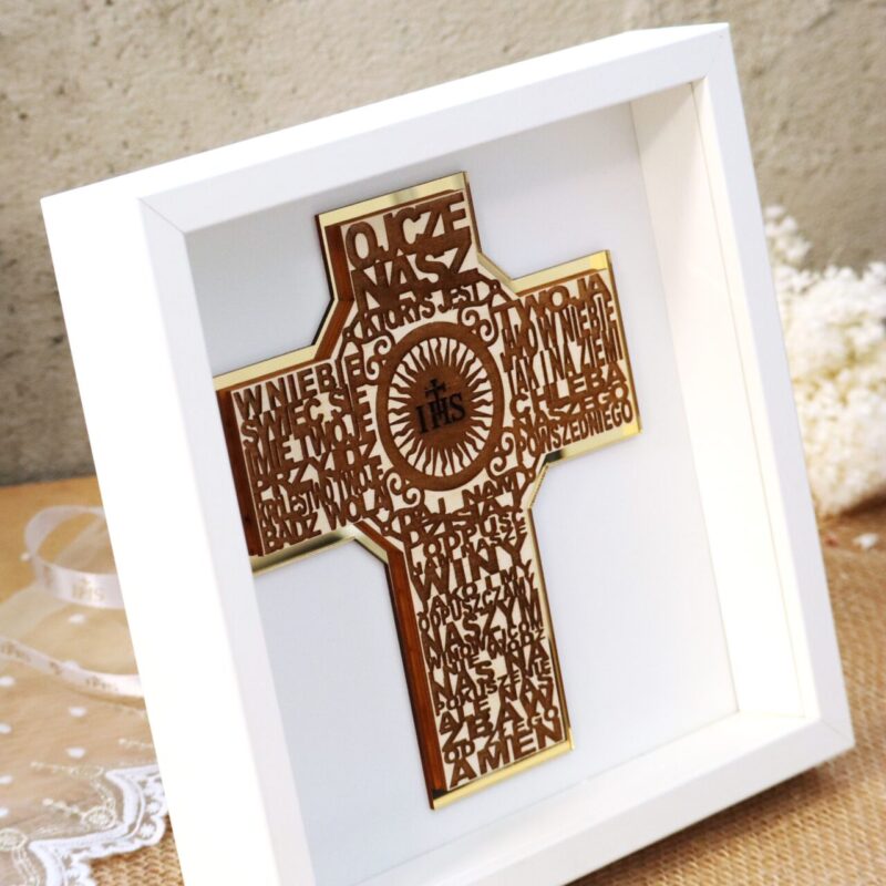 Pamiątka I Komunii Świętej Ramka 3D Krzyż Ojcze Nasz