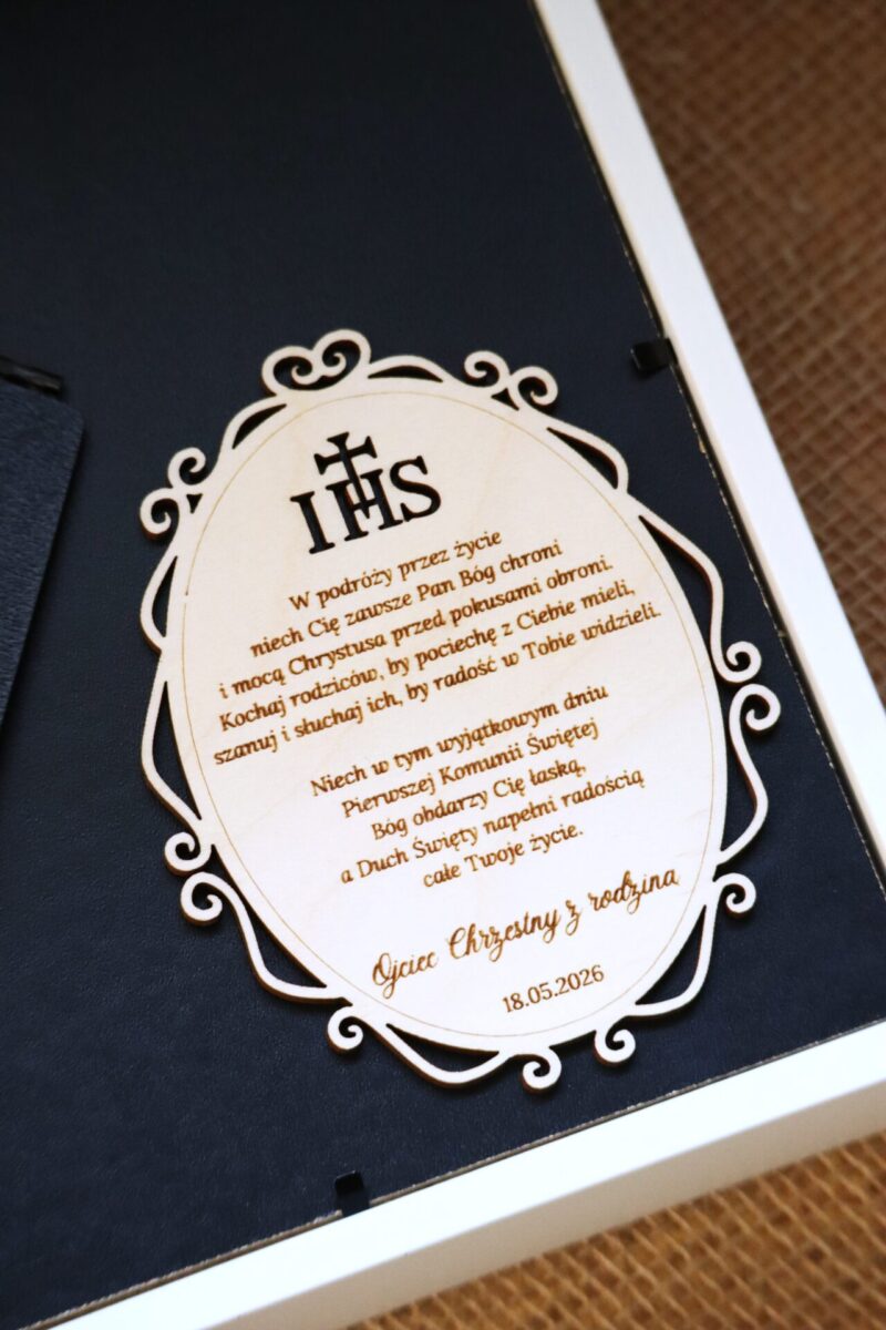 Pamiątka I Komunii Świętej Ramka 3D Krzyż Ojcze Nasz
