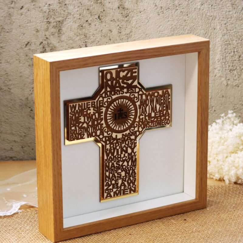 Pamiątka I Komunii Świętej Ramka 3D Krzyż Ojcze Nasz