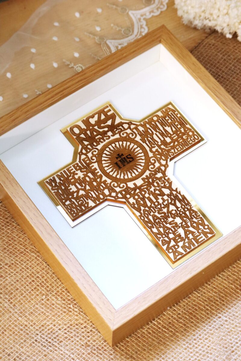 Pamiątka I Komunii Świętej Ramka 3D Krzyż Ojcze Nasz