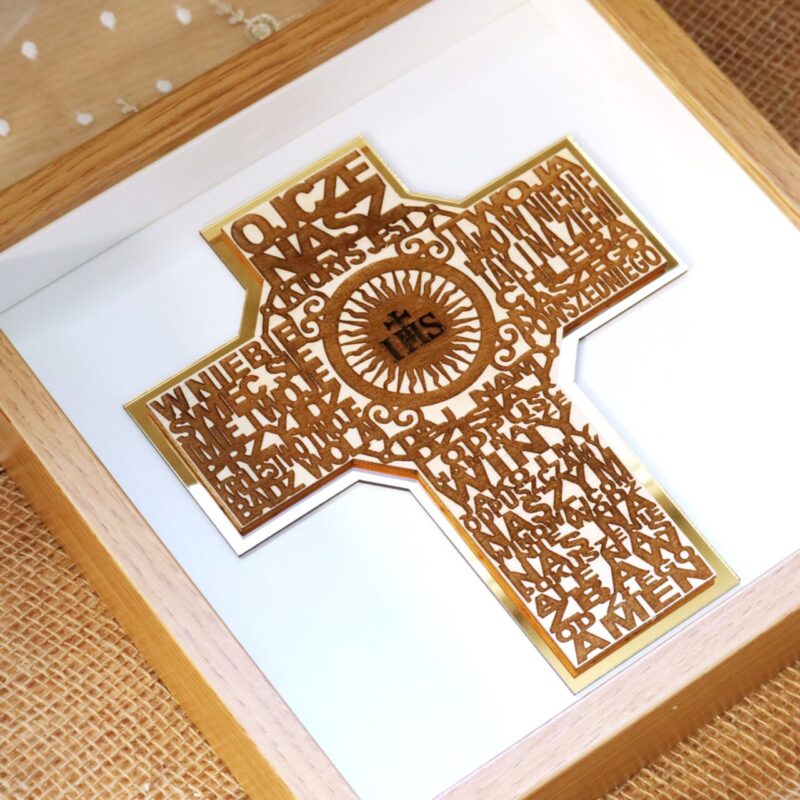 Pamiątka I Komunii Świętej Ramka 3D Krzyż Ojcze Nasz