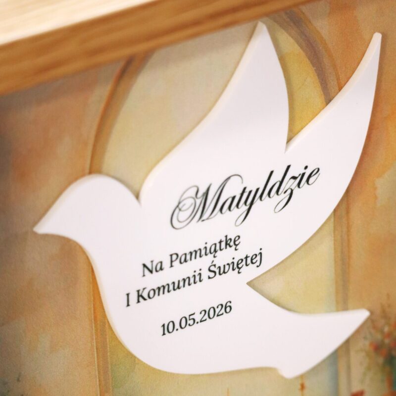 Pamiątka I Komunii Świętej Ramka 3D Biały gołąbek