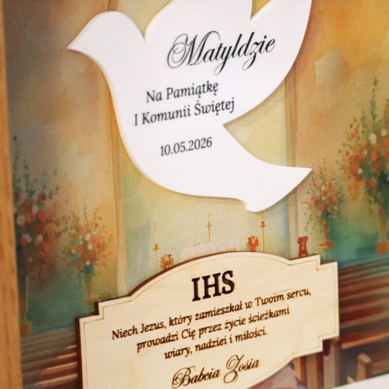 Pamiątka I Komunii Świętej Ramka 3D Biały gołąbek