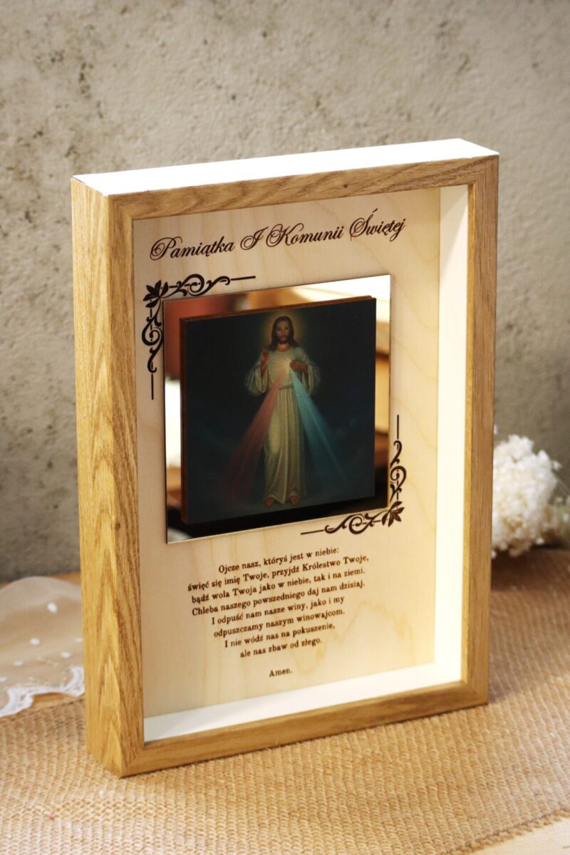 Pamiątka I Komunii Świętej Ramka 3D z ikoną Jezusa Miłosiernego