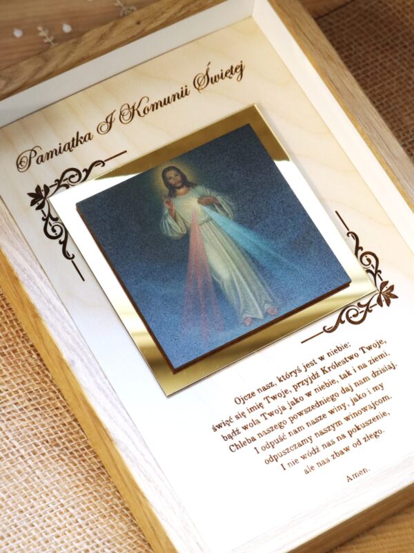Pamiątka I Komunii Świętej Ramka 3D z ikoną Jezusa Miłosiernego