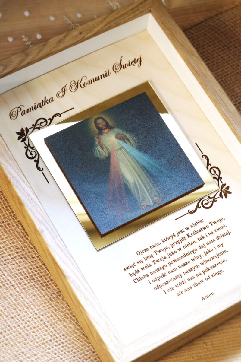 Pamiątka I Komunii Świętej Ramka 3D z ikoną Jezusa Miłosiernego
