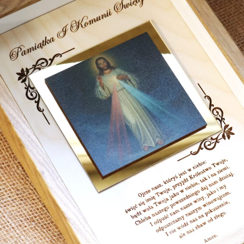 Pamiątka I Komunii Świętej Ramka 3D z ikoną Jezusa Miłosiernego