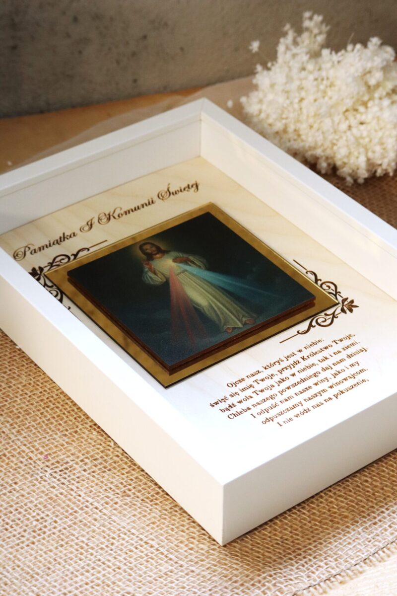 Pamiątka I Komunii Świętej Ramka 3D z ikoną Jezusa Miłosiernego