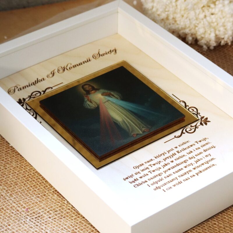 Pamiątka I Komunii Świętej Ramka 3D z ikoną Jezusa Miłosiernego