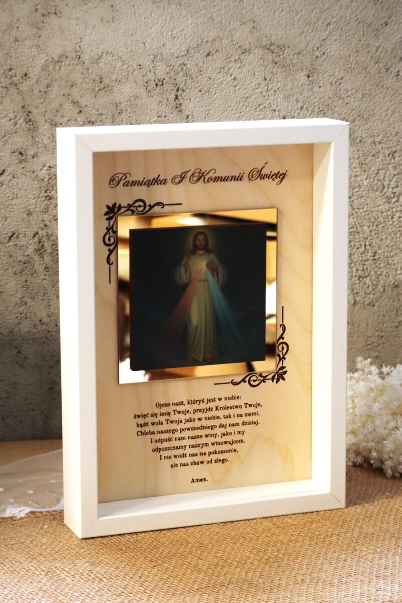 Pamiątka I Komunii Świętej Ramka 3D z ikoną Jezusa Miłosiernego