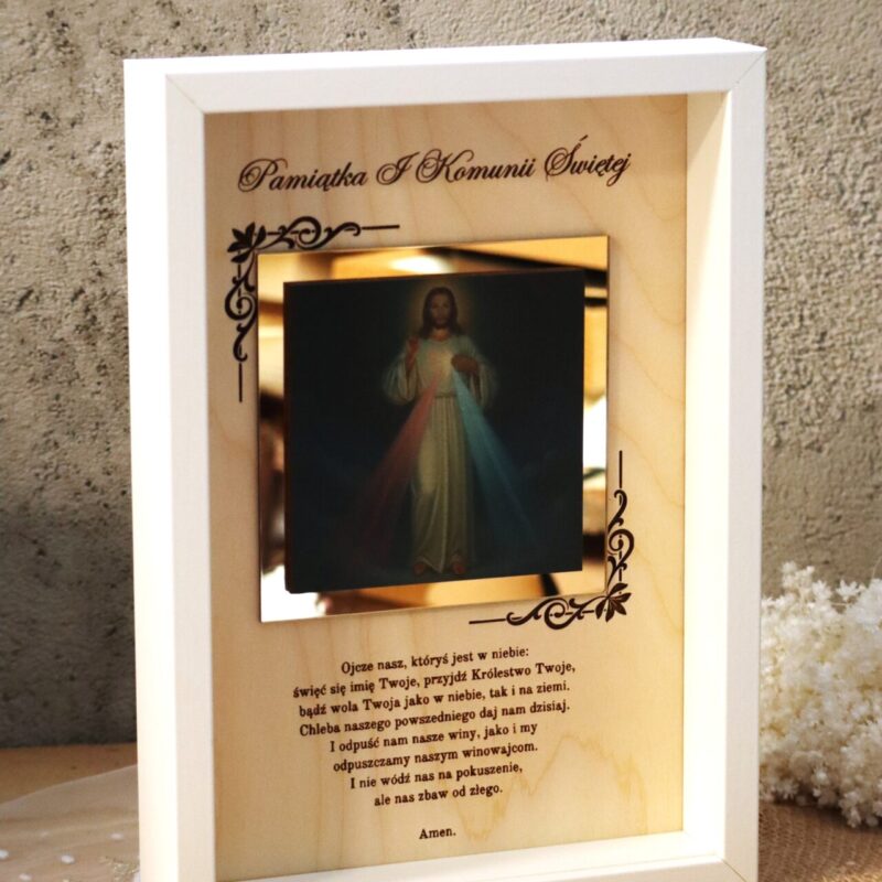 Pamiątka I Komunii Świętej Ramka 3D z ikoną Jezusa Miłosiernego
