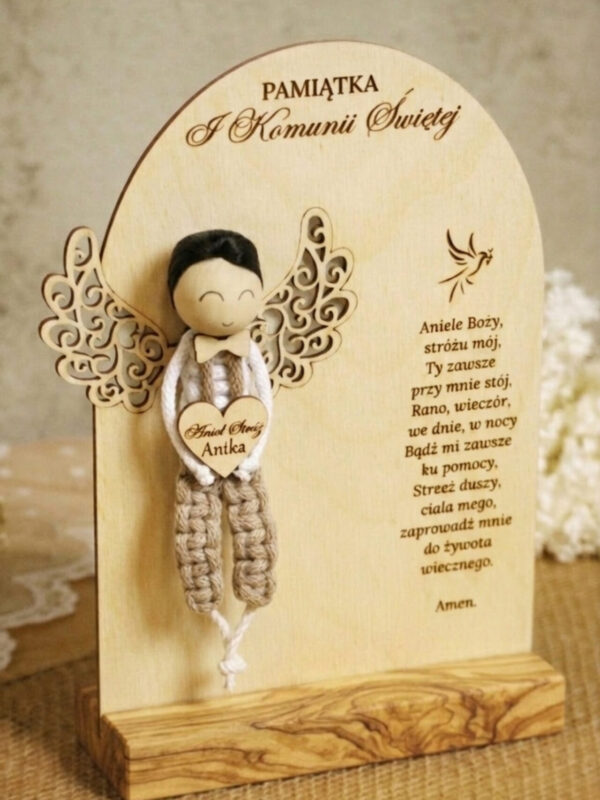 RAMKA A4 ANIOŁKI MAKRAMA (3) Anioł Stróż na pamiątkę I Komunii Świętej Chłopiec