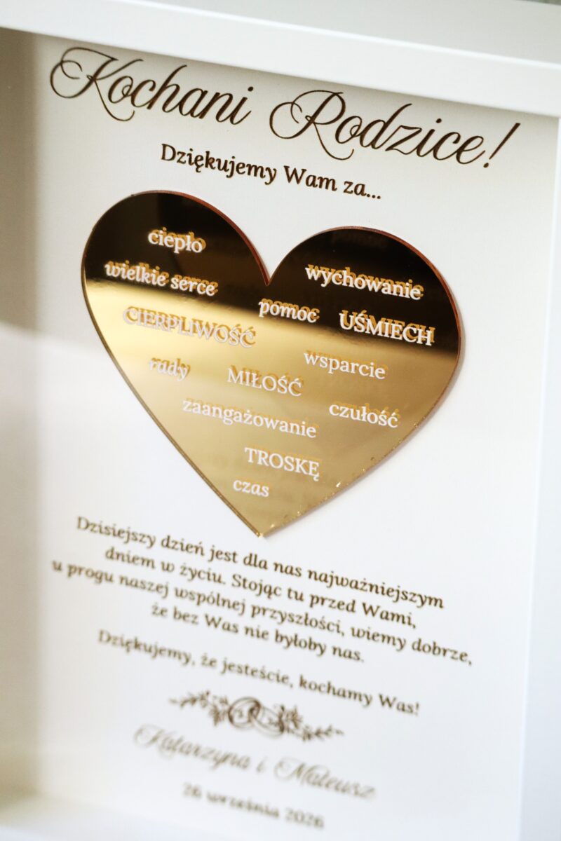 Ramka z podziękowaniami na ślub Złote serce