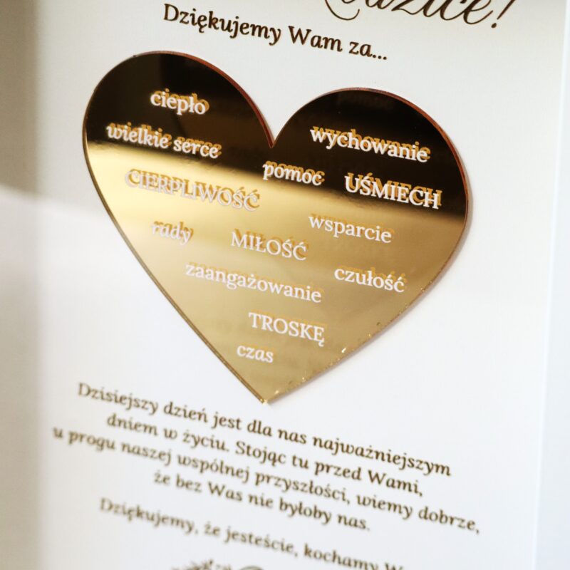 Ramka z podziękowaniami na ślub Złote serce